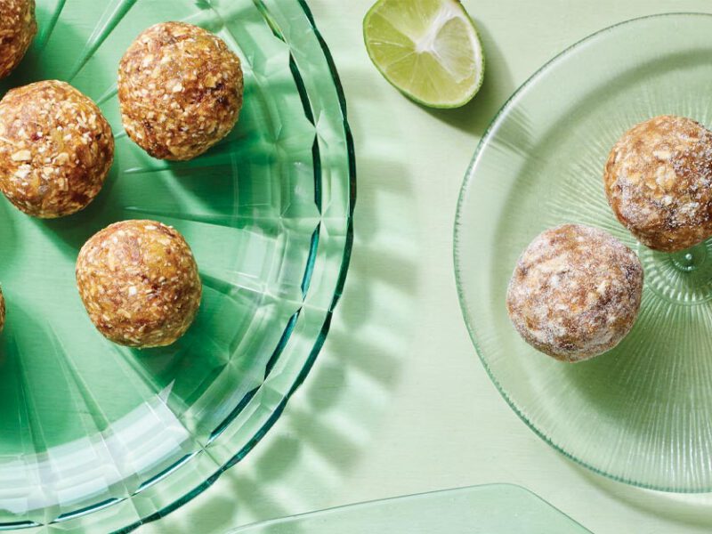 Key Lime Oat Bites on green glass plates