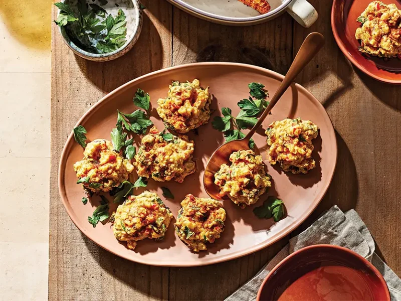 Chickpea Cauliflower Croquettes on an oval serving platter