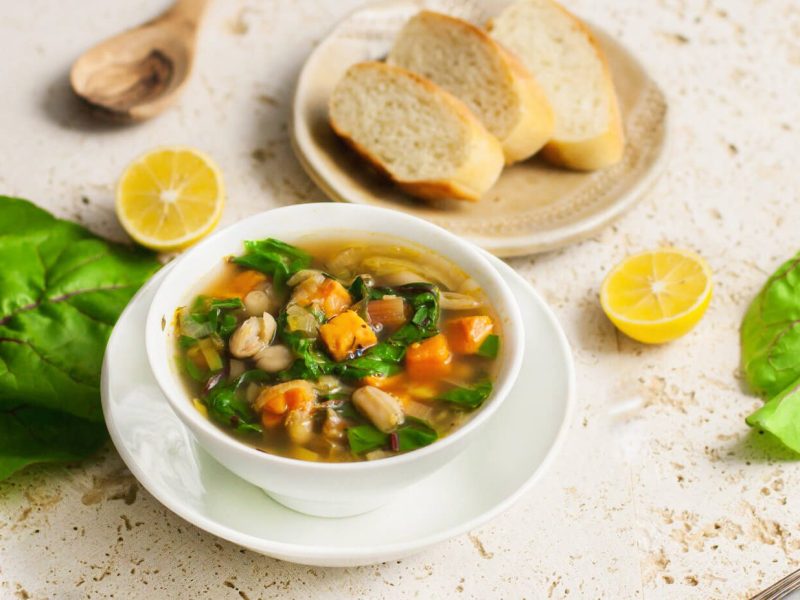 Sweet Potato Soup with Cannellini Beans and Rainbow Chard