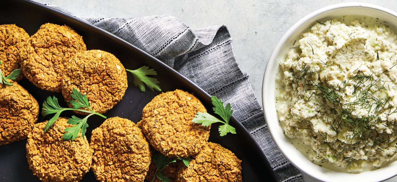 Baked Falafel with Vegan Tzatziki Sauce