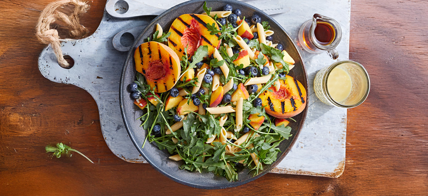 Grilled Peach and Blueberry Pasta Salad