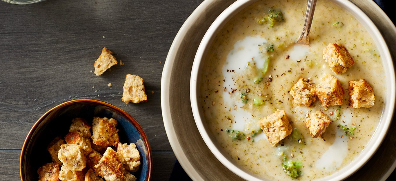 Creamy Vegan Broccoli Chowder with Garlic Croutons