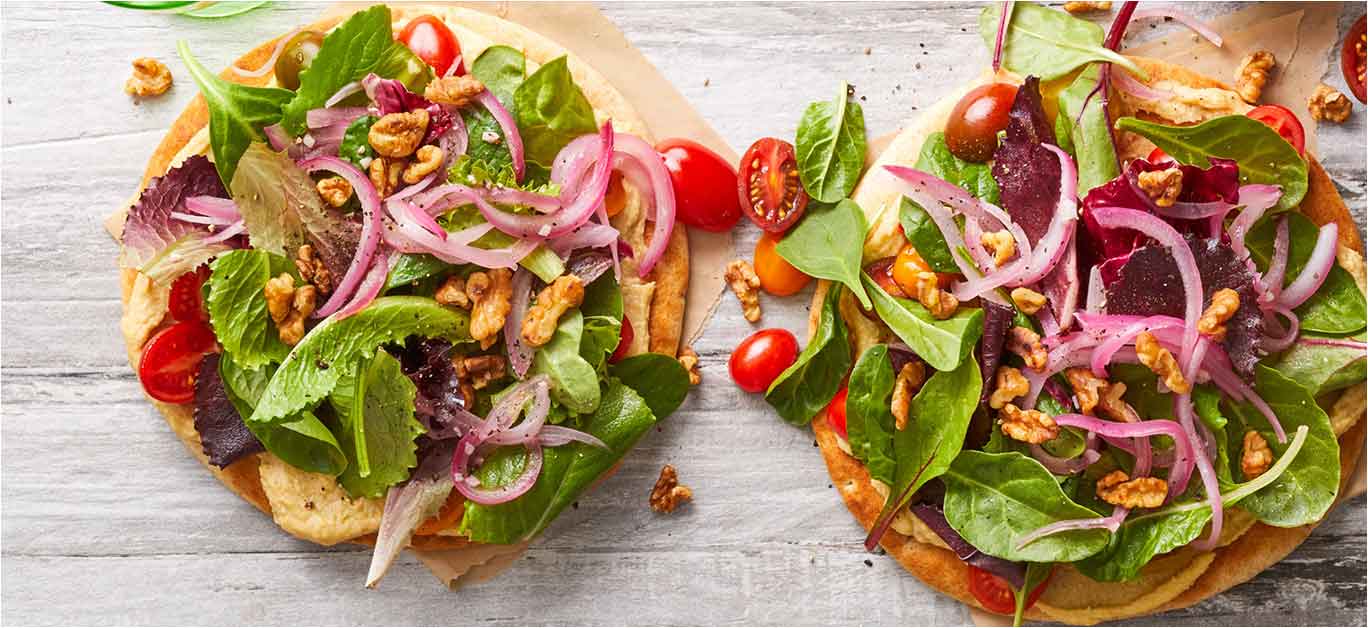 Mediterranean Style Pita Pizzas with Quick-Pickled Onions