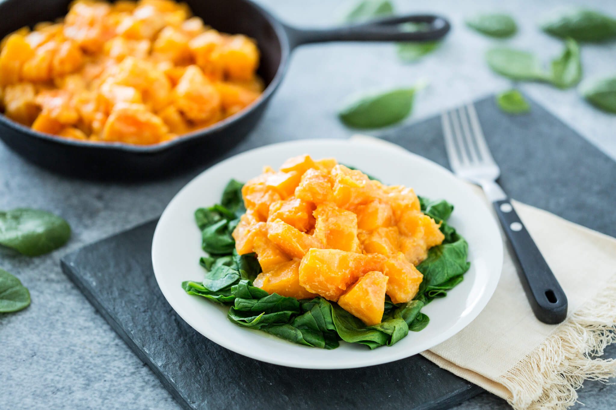 Miso-Glazed Butternut Squash with Spinach