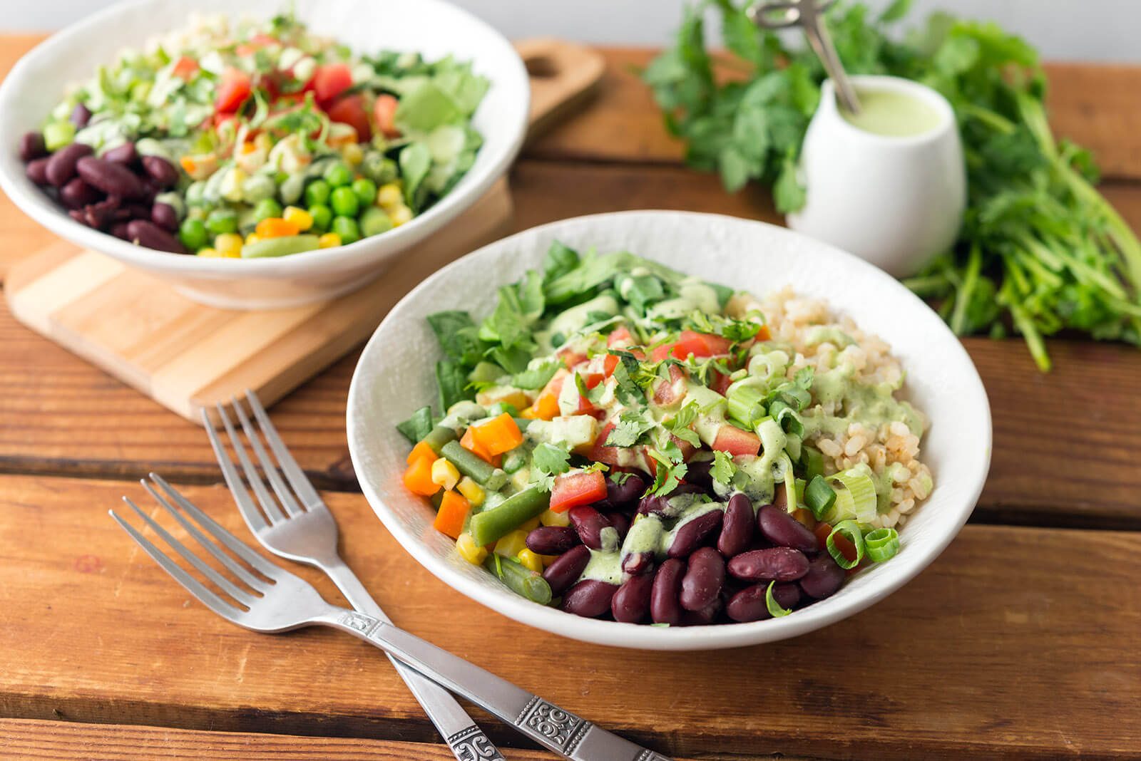 Rice Bowls with Kidney Beans, Spinach, and Mixed Veggies