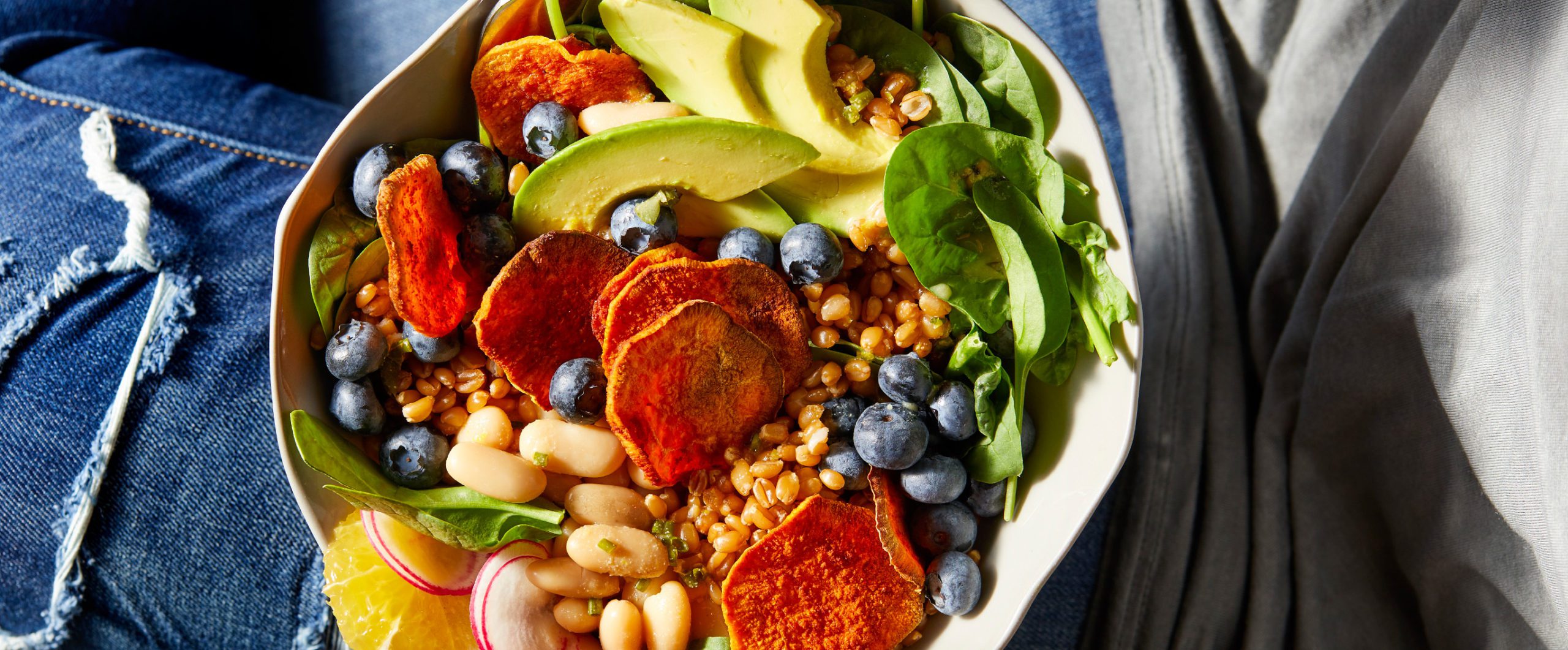 Blueberry Spinach Salad Bowl with Orange Vinaigrette