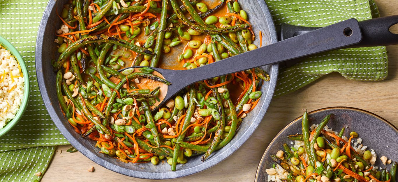 Curried Blistered Green Beans with Orange Rice