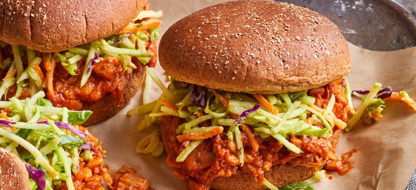 Jackfruit Barbecue Sandwiches with Broccoli Slaw