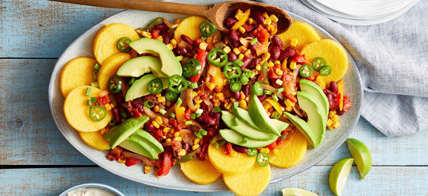 Polenta Sopes with Beans and Corn